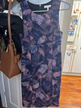 Rebecca Taylor Navy Print Midi Dress with Pink Accents Size 2